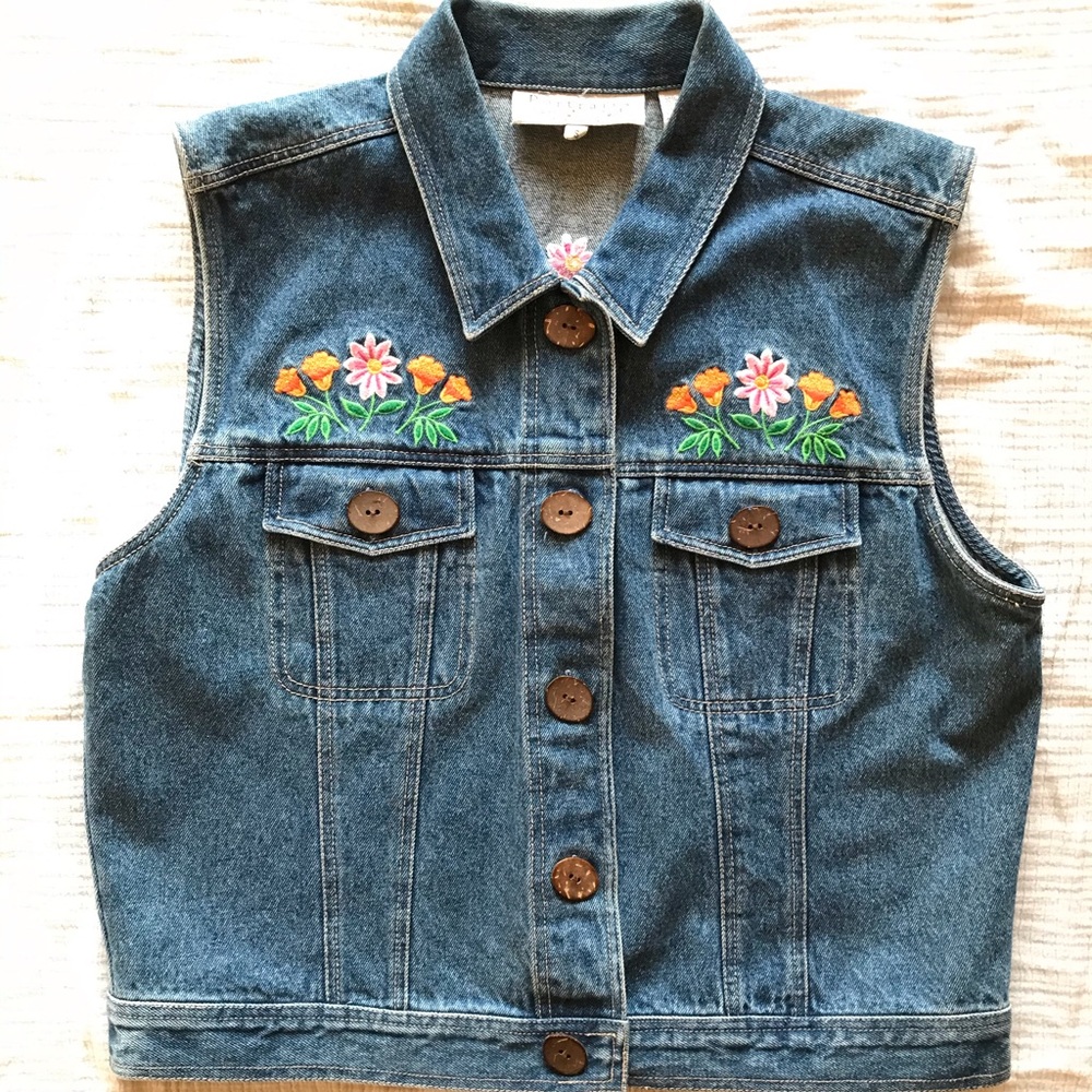 Embroidered Denim Vest